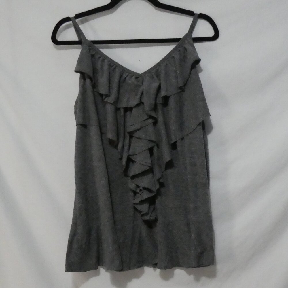 DKNY JEANS | size 14/16 W | Grey Ruffled Spaghetti Strap Top